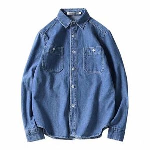 Casual shirts voor heren vintage denim casual shirt mannen met lange mouwen Jean Jacket Japanse streetwear baggy bovenkleding mode heren kleding 230322