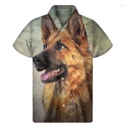 Chemises décontractées pour hommes portrait chiens vintage chemise hawaïenne hommes manches courtes de rue Sumure 3D animaux imprimés t-shirts tops bouton Blouse