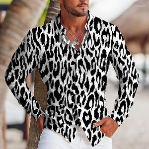 Camisas casuales para hombres Moda vintage para hombres Estampado de leopardo de gran tamaño Botón de manga larga Top Diseñador de ropa para hombres Camisas Y Blusas