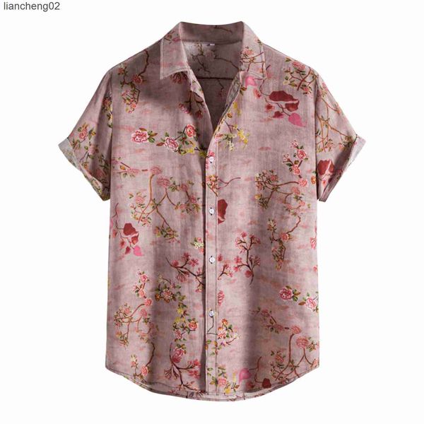 Chemises décontractées pour hommes Vintage motif floral Chemise hawaïenne hommes à manches courtes décontracté été plage porter des chemises vacances vacances Aloha Chemise Chemise XL W0328