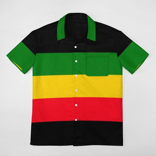 Chemises décontractées pour hommes Drapeau Rasta vert jaune et rouge vintage Une chemise à manches courtes T-shirts Coordonnées Accueil Taille USA de haute qualité