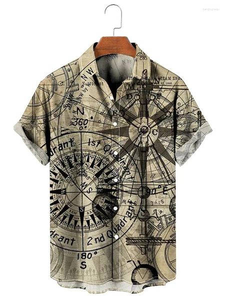 Chemises décontractées pour hommes Vintage Hawaii Social Summer Classic Style Shirt for Men 3D Carte imprimées mâles Vêtements Fashion Camisas Casuais