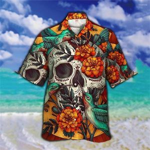 Chemises décontractées pour hommes Vintage hawaïen pour hommes 3D Skull Print Horreur Vêtements Beach Party Sportswear Street Designer Chemise à manches courtes