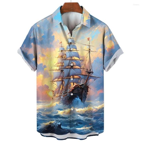 Camisas informales para hombre, camisa hawaiana Vintage para hombre, camisa con estampado náutico en 3d, sudadera para fiesta en la playa, Tops, camisa y blusa holgadas de gran tamaño