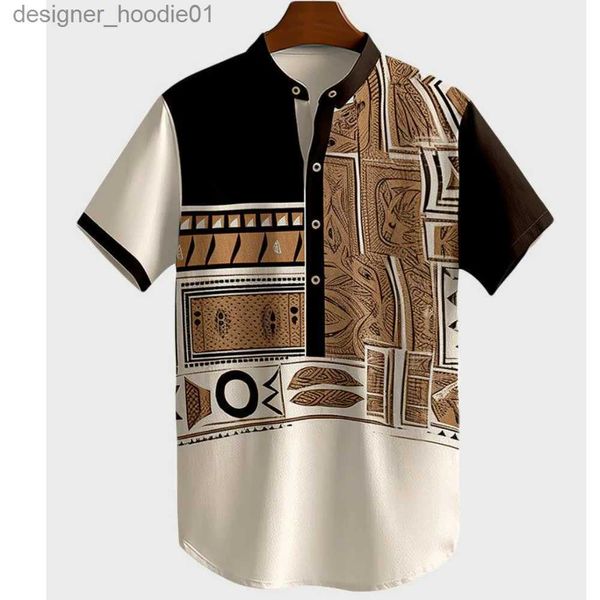 Camisas casuales para hombres Camiseta Henley Henley Mens 3d Tribal Style Style Tribal Sweet Summer Summer Street Clothing C240412