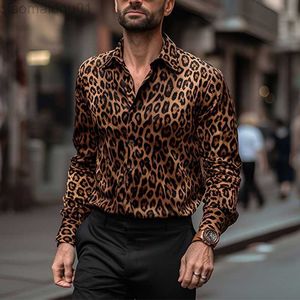 Chemises décontractées pour hommes Vintage imprimé léopard boutonné chemise hommes 2023 marque Slim Fit à manches longues hommes chemises habillées années 70 Disco Party Club chemise de bal mâle L230721