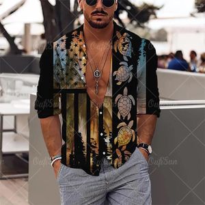 Chemises décontractées pour hommes Vintage à manches longues de luxe Chemise d'impression américaine pour hommes Tops Mode Streetwear Vêtements Y2k Harajuku Blouse