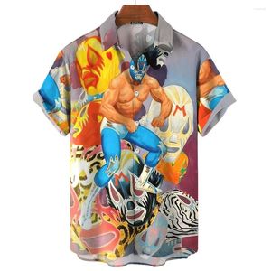 Chemises décontractées pour hommes Vintage Shirt Slim Fit Social Summer Classic Style Wrestling 3D Imprimé Clothing Fashion Floral Blouse