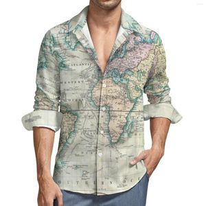 Chemises décontractées pour hommes Vintage carte hommes le monde 1801 chemise imprimée à manches longues mode Harajuku Blouses automne conception vêtements grande taille