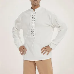 Chemises décontractées pour hommes Vintage Chemise rétro médiévale Chemise à col Henry Blouse Bandage Steampunk Camisas Hombre Renaissance Blusas 2023