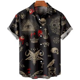 Casual shirts voor heren vintage heren shirts demon horror schedel shirt tops 3D geprinte v-neck oversized casual ontwerper y2k kleding mannelijke punk streetwear 230410