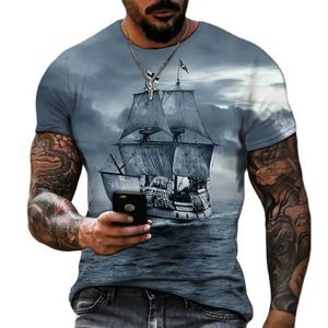 Casual overhemden voor heren Vintage mannen schip T-shirts 3D bedrukt piratenschip ronde hals korte Sle T-shirt voor mannen oversized tops tee shirt homme camisetaC24315