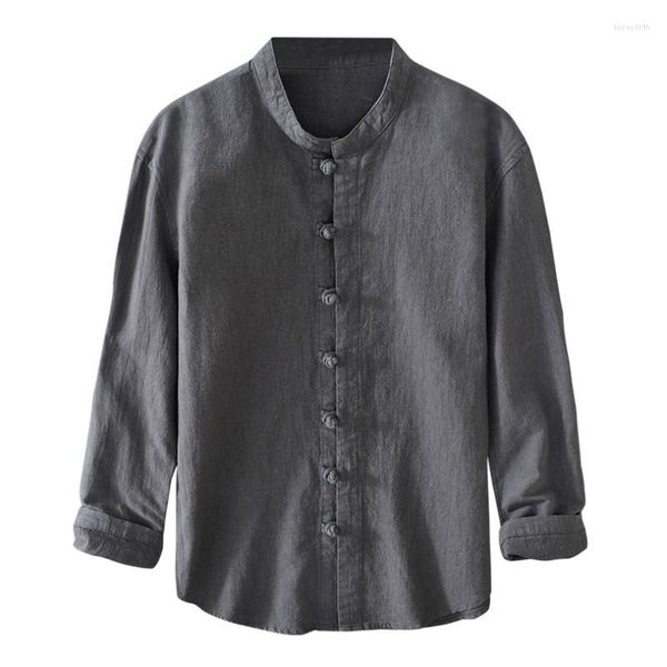 Chemises décontractées pour hommes Vintage hommes chinois traditionnel à manches longues boutonné mince respirant coton lin col mandarin Tang Tops