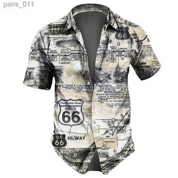 Chemises décontractées pour hommes chemises pour hommes vintage Route 66 Imprimé à manches courtes Tops Summer Couches américaines Modèle Shirt Tees Streetwear 240402