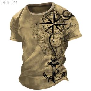 Chemises décontractées pour hommes T-shirt pour hommes Vintage T-shirt Summer American Tops Compass Imprimé à manches courtes