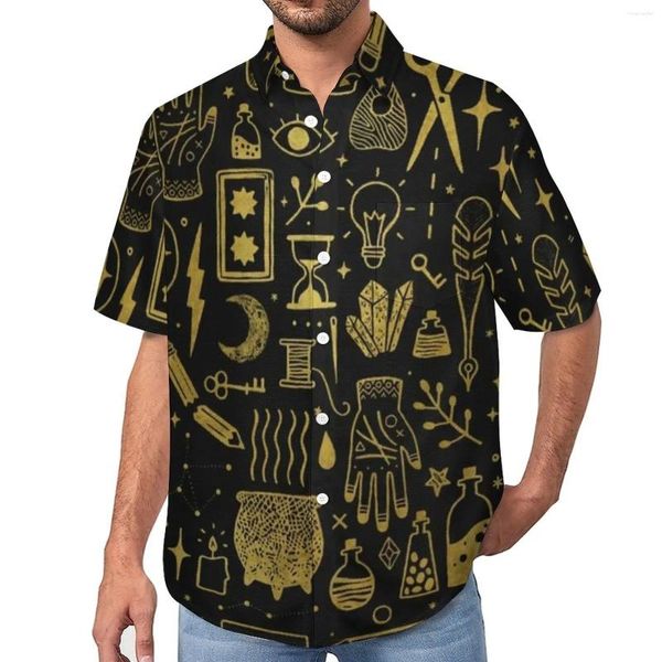 Chemises décontractées pour hommes Vintage Moon Make Magic Art Chemise de vacances Blouses de mode hawaïenne hommes personnalisés grande taille