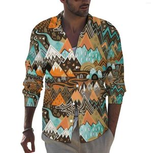 Chemises décontractées pour hommes Vintage Mountains Man Maximalist Mountain Maze Brown Menthe Orange Shirt Trendy Funny Blouses Pattern Top Plus Size