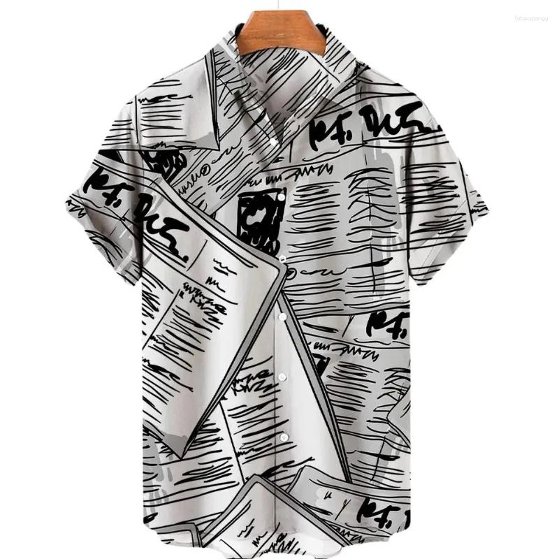 Herren-Freizeithemden, Vintage-S-Papiere, 3D-Druck, Herren-Hemd, Herren/Damen, modisch, kurze Ärmel, Knopf-Revers, Tops, übergroße Unisex-Kleidung