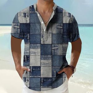 Heren Casual Shirts Vintage Shirt Voor Mannen Patch Patroon 3D Print Grappige T Zomer Korte Mouw Oversized Kleding Button Down Tops