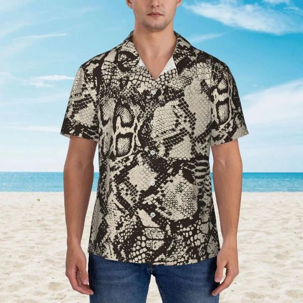 Camisas informales para hombre, camisa de playa Vintage de piel de serpiente, estampado de piel de serpiente para hombre, blusas de gran tamaño novedosas de manga corta para verano, regalo