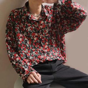 Chemises décontractées pour hommes Style Vintage Rose impression à manches longues en mousseline de soie imprimé Floral manteaux de mode en vrac Camisa MasculinaMen
