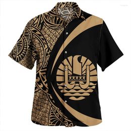 Chemises décontractées pour hommes Vintage d'été 3d Français Polynésie Flag Emblem Imprimer Matefrein de bras graphiques