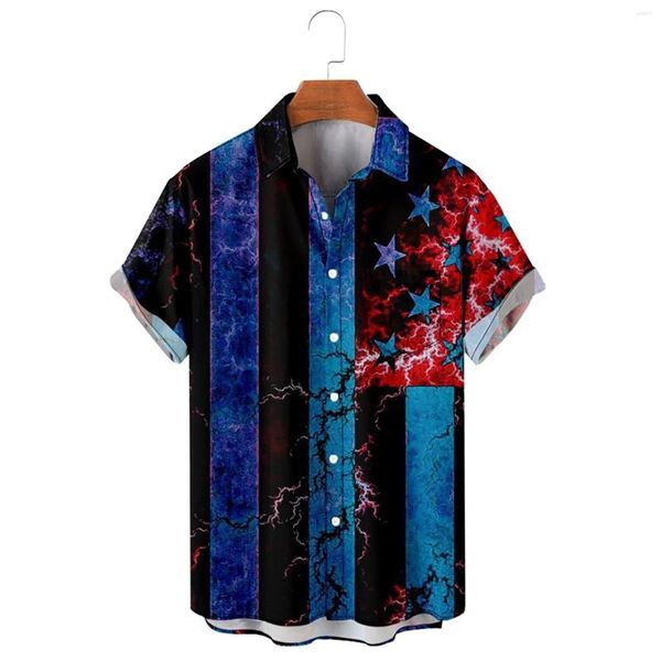 Chemises décontractées pour hommes Vintage été chemise du jour de l'indépendance motif patriotique couture Camisas Hombre Streetwear Blusas