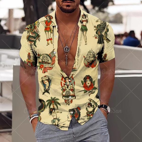 Chemises décontractées pour hommes Vintage Tribe pour hommes Vêtements 3D Graphic Apparel Boutons de plage surdimensionnés à manches courtes Tops Homme / Femme Chemise hawaïenne