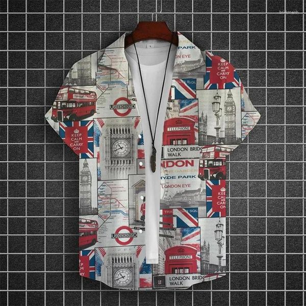 Chemises décontractées pour hommes vintage drapeau du Royaume-Uni 3D imprimé pour hommes vêtements mode UK Street Blouses Hip Hop Y2k Blouse de revers masculin