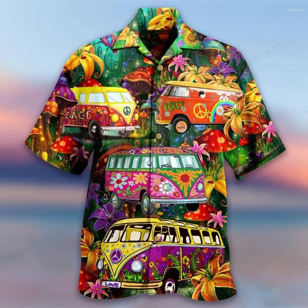 Chemises décontractées de vocation bus 3D imprimé homme mode chemise hawaïenne chemisier de moto