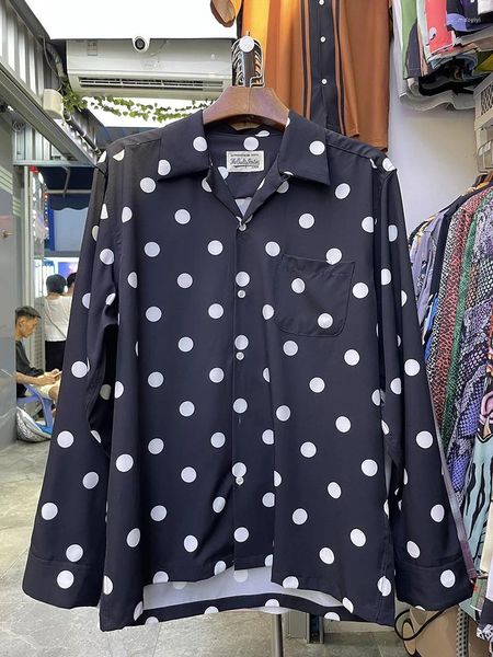 Chemises décontractées pour hommes Wacko Maria Automne Polka Dot pour hommes Noir Gris Lâche Mode Haute Qualité Vêtements