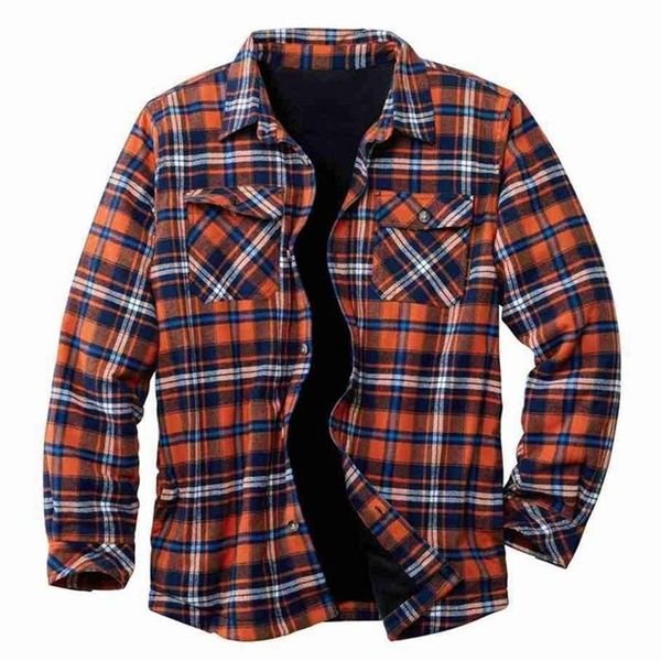 Chemises décontractées pour hommes Chaud Sherpa Doublé Polaire Plaid Flanelle Chemise Veste Camisa Masculina Mode Messieurs Chemise Homme Coat183C