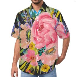 Chemises décontractées pour hommes Chemise de plage à fleurs aquarelle Rose Bouquet de fleurs Hawaiian Male Y2K Blouses À manches courtes Imprimé Tops 3XL 4XL