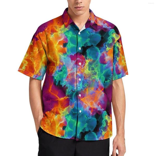 Camisas casuales para hombres acuarela de pintura de neón