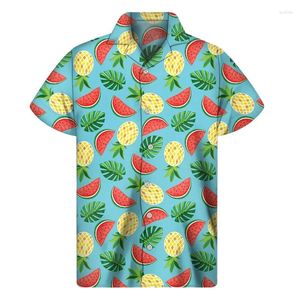 Chemises décontractées pour hommes pastèque graphique Hawaiian Chemise courte manches 3D Fruits tropicaux imprimés Bouton Boulotte de vêtements de vêtements pour hommes