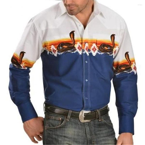 Camisas casuales para hombres Patrón de camisa occidental Impresión Serpiente 3D Calle al aire libre Botón de manga larga Ropa de diseñador de moda 2023