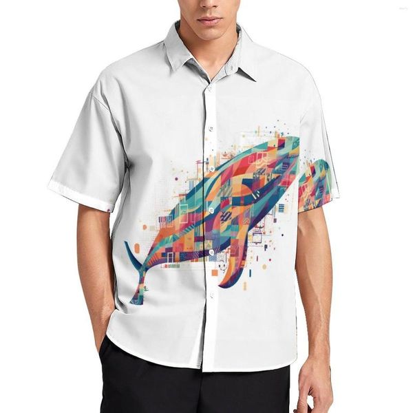 Camisas informales para hombre, blusas de ballena, Graffiti Line Art Hawaii, diseño de manga corta, ropa de calle, camisa de playa de gran tamaño, regalo