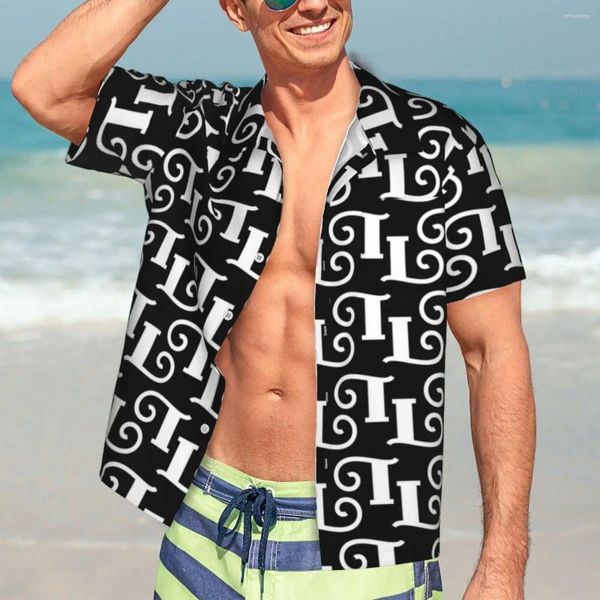 Chemises décontractées pour hommes blancs abstraits de plage chemise homme word imprimé hawaïen court-manche