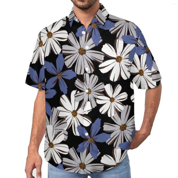 Chemises décontractées pour hommes Shirt Blanc Blue Shirt Funky Floral Pleach Floral Place Summer Tendance Summer Blans à manches courtes Tops surdimensionnés