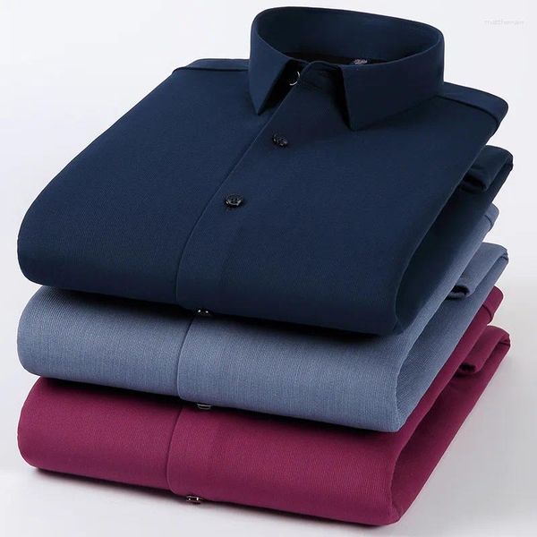 Camisas casuales para hombres Camisa cálida elástica blanca con felpa de cuerpo completo y ropa profesional engrosada Vestido de negocios para hombres