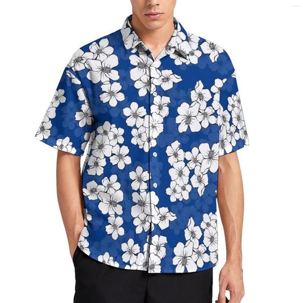 Chemises décontractées pour hommes Blanc Fleur Imprimer Rétro Floral Beach Chemise Hawaii Vintage Blouses Mens Graphique Plus Taille 3XL 4XL
