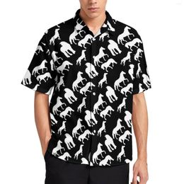 Camisas casuales para hombres Camisa de caballo blanco Silueta de animal Playa Suelta Blusas hawaianas de Harajuku Manga corta Gráfico Ropa de gran tamaño