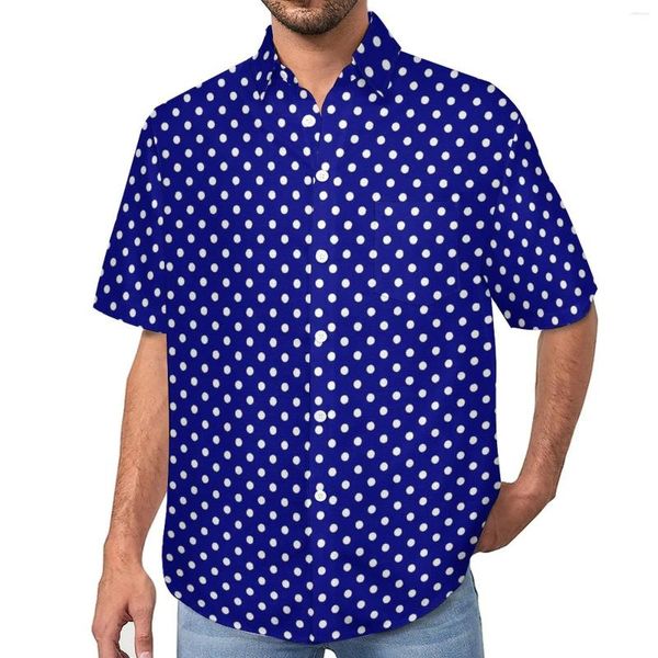 Camisas casuales para hombres Lunares blancos Camisa de playa azul marino Blusas divertidas hawaianas Hombre Estampado talla grande