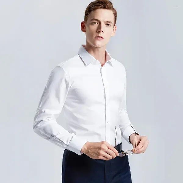 Camisas casuales para hombres Camisa blanca Manga larga No hierro Negocios Trabajo profesional Ropa con cuello Traje Botón Up Tops Tallas grandes S-5XL