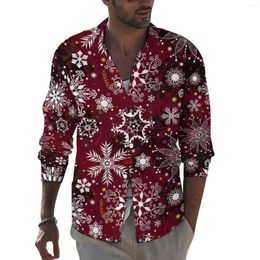 Camisas informales para hombre, camisa blanca con copo de nieve, estampado navideño de primavera, blusas novedosas para hombre, ropa divertida gráfica de manga larga de gran tamaño