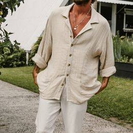 Chemises décontractées pour hommes hauts blancs t-shirt Homme chemisier à manches longues Vintage coton lin hommes ample Baggy soie Ropa Chemise Homme 230818