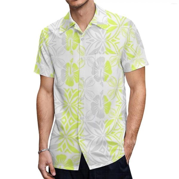Chemises décontractées pour hommes, vente en gros, personnalisé, imprimé Tribal polynésien Samoa, chemise hawaïenne à manches courtes, grande taille, vêtements pour hommes