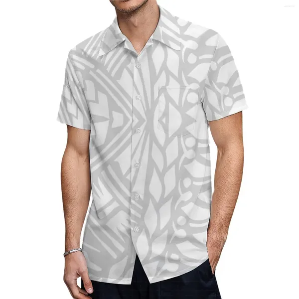 Camisas casuales para hombres Venta al por mayor Personalizado Día de la Madre Polinesia Impresión tribal Botón de manga corta Camisa para hombre de talla grande