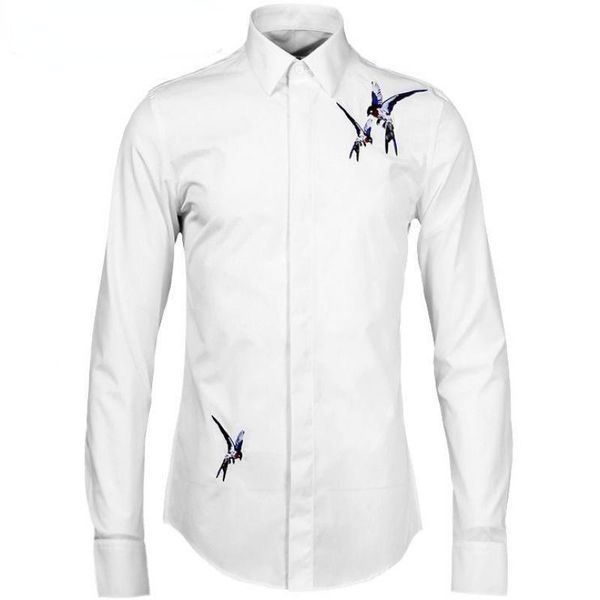 Chemises décontractées pour hommes en gros vente directe d'usine hommes robe chemise en coton homme hommes luxe oiseau brodé