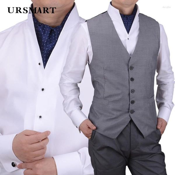 Chemises décontractées pour hommes en gros chemise de robe à col haute avec manchette française et manches longues plus taille